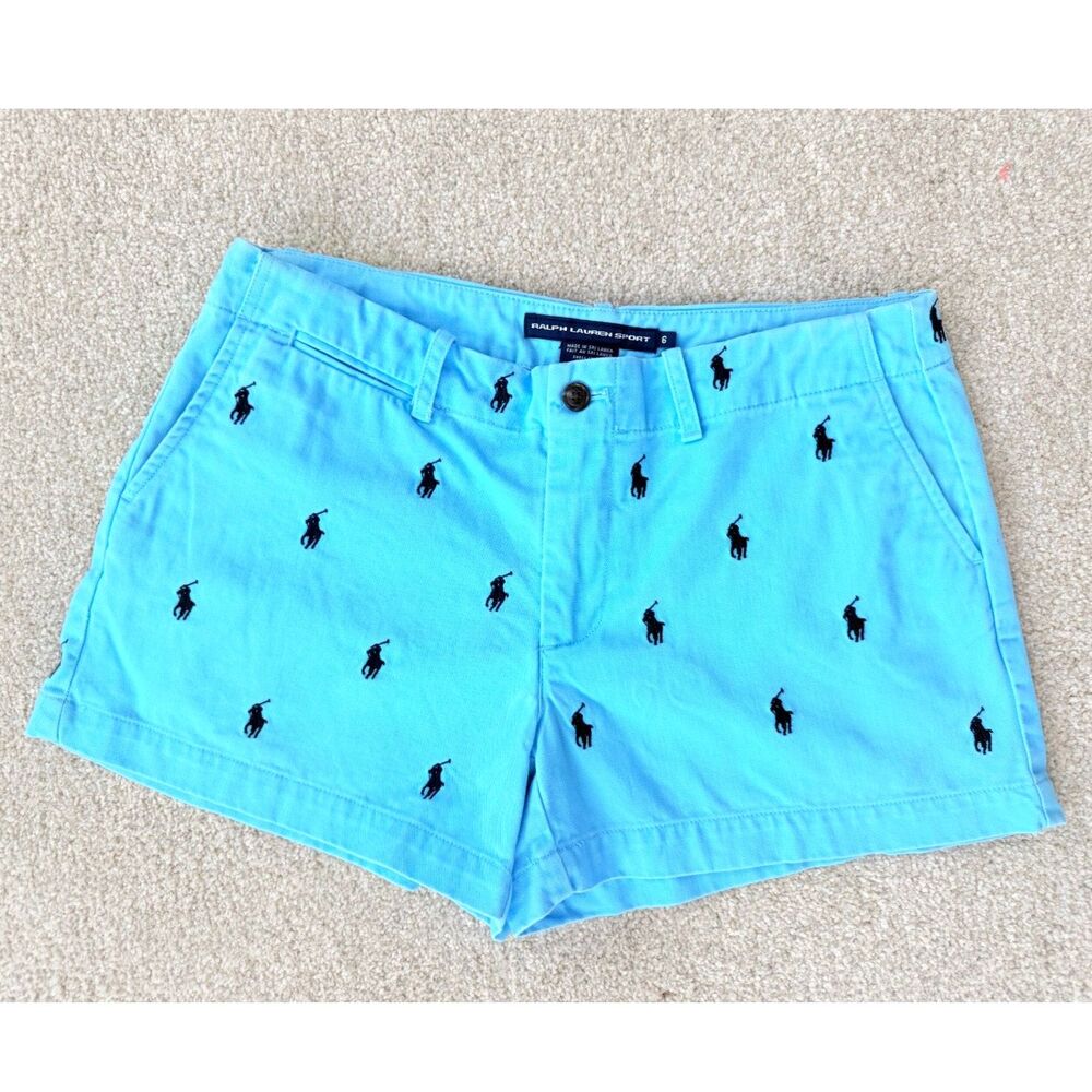 Ralph Lauren Sport Shorts Size 6 Blue Embroidered Pony Preppy Y2K Cotton